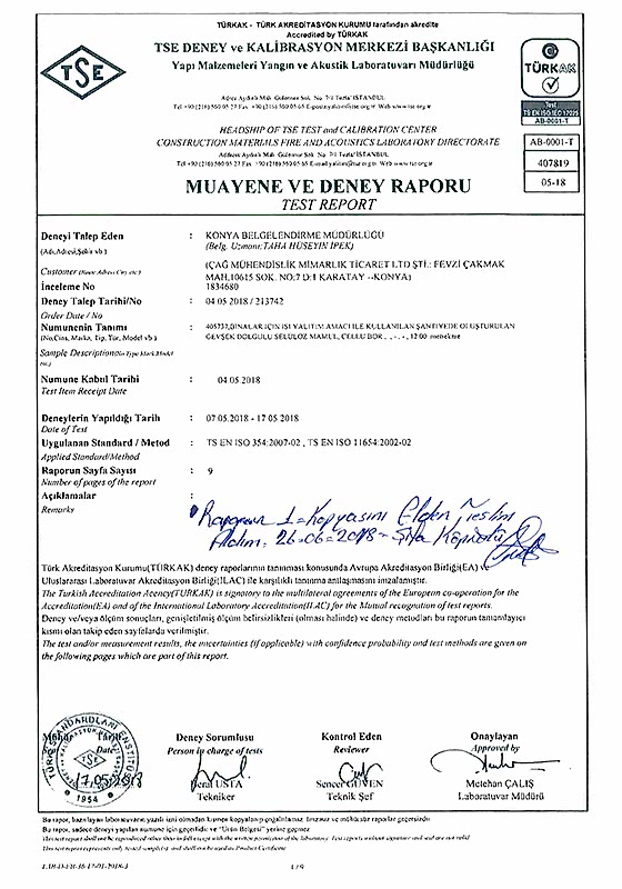 TSE Ses Yutma Katsayısı Ölçümü (5cm)