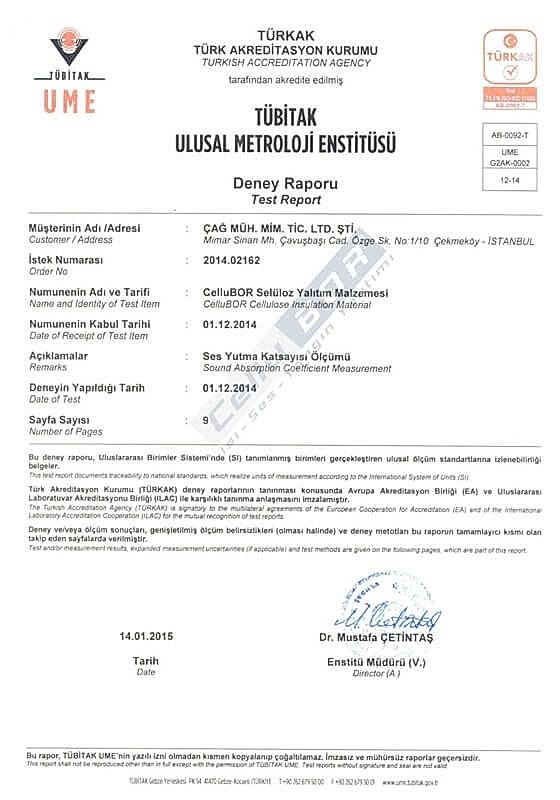 TÜBİTAK Ses Yutma Katsayısı Ölçümü